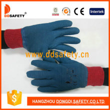 Ddsafety Fully Blue Latex Crinkle Finished Cotton Liner Gloves with Red Wrist